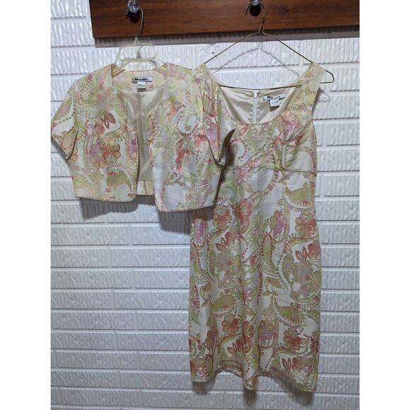 Nygard Women's Peach Floral 2 Piece Open Front Blazer Top & Sheath Dress Size 8 - Picture 5 of 7